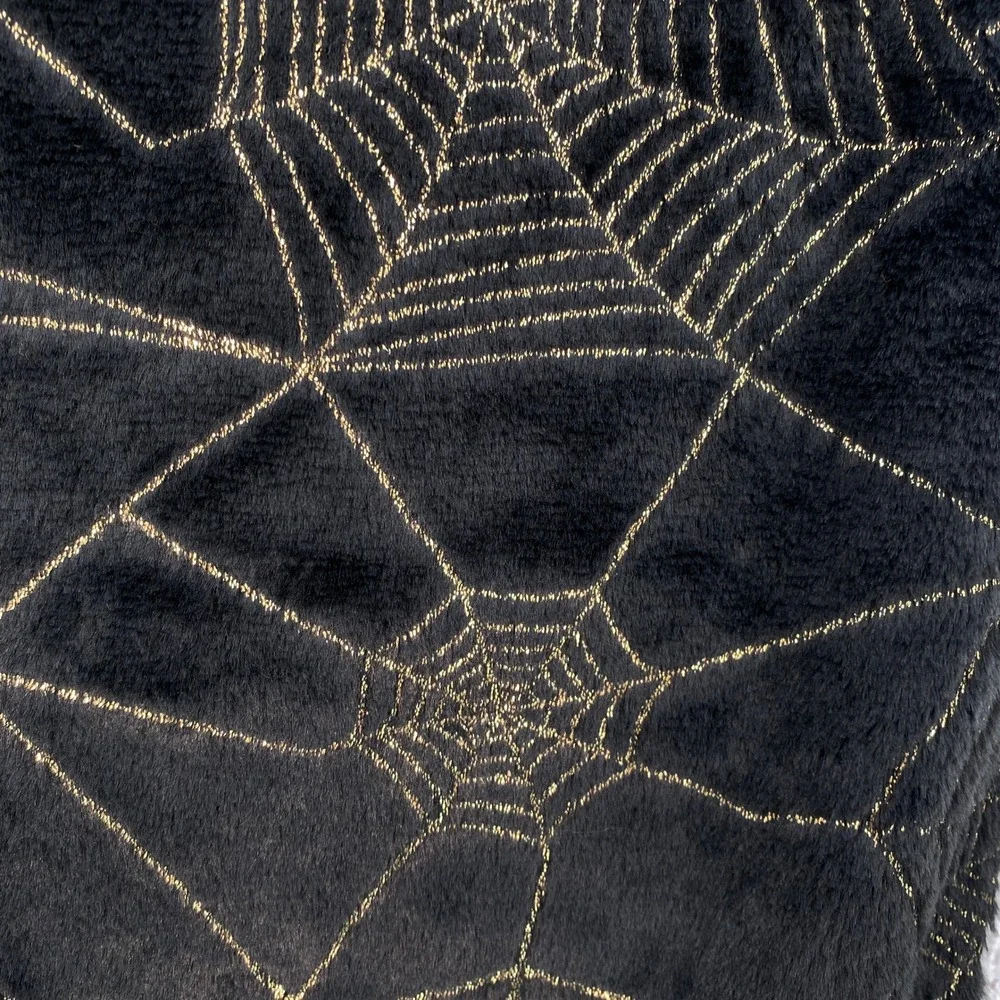 Christian Lacroix Table Runner 14x72 Black Gold Spiderweb Faux Fur Halloween